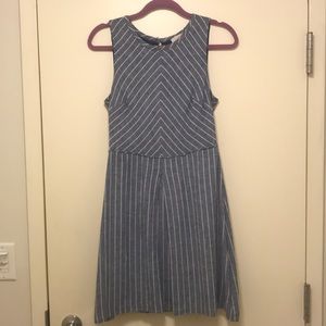 LOFT Striped Chambray fit & flare keyhole dress
